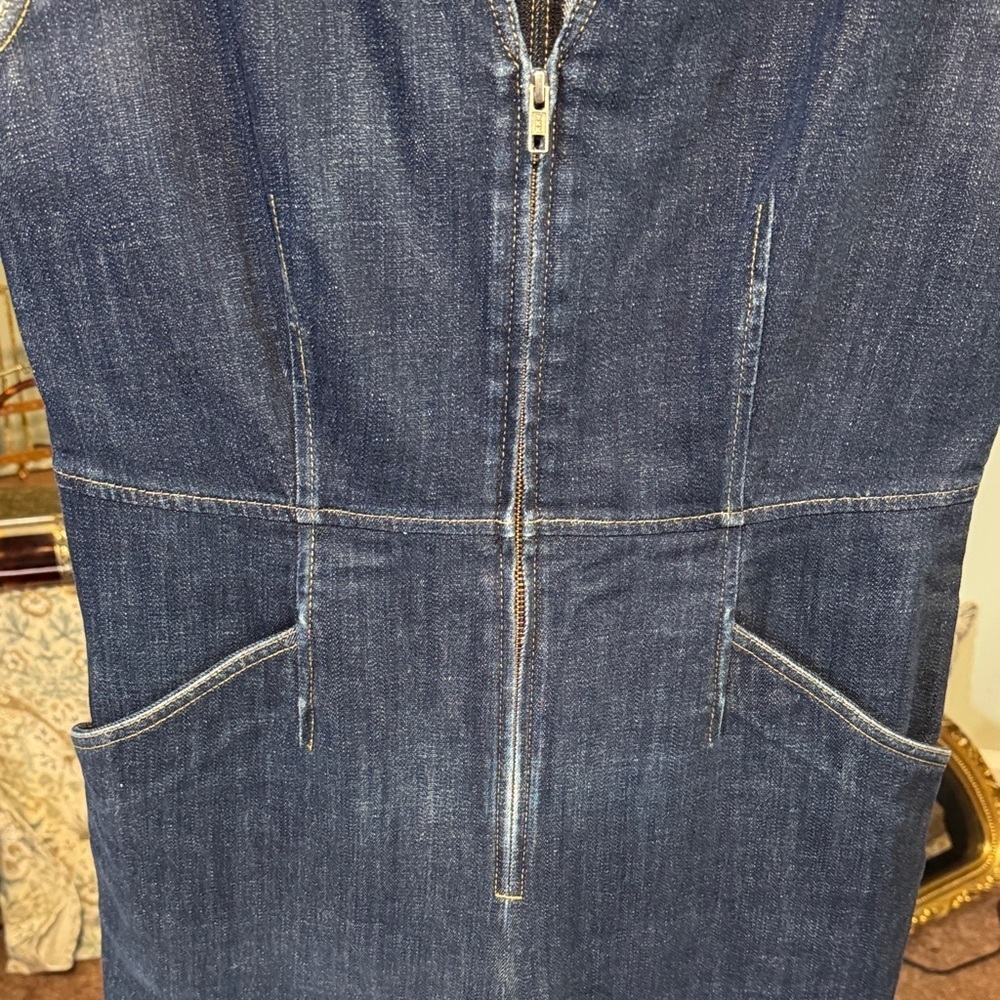 EUC Rebecca Taylor La Vie Dark Wash Blue Denim Jumpsuit  No Belt - Picture 6 of 11